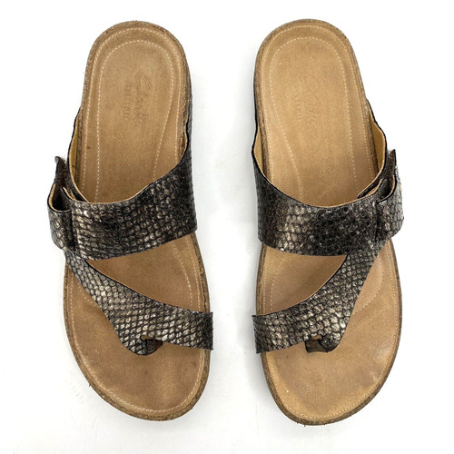 Sandali donna 7 M Clarks Artisan Perri Coast bronzo metallizzato pelle serpente scorrevole