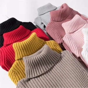 Children Kids Baby Boy Girls Sweater Knit Pullover Cowl Turtleneck Long Sleeves - Picture 1 of 20