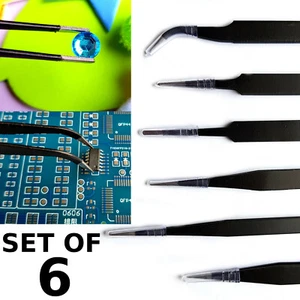 Metal Tweezers Set AntiStatic Electronics Precision Phone Repair Craft Tools - Picture 1 of 12