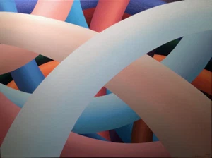 "CIRCUIT", Acryl auf Leinwand, 18" x 24", 1993, Drähte, Verkabelung, Rohr, Schläuche, Röhren - Bild 1 von 2