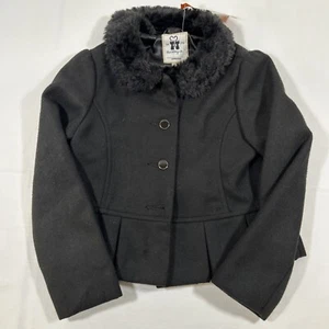 Gymboree Black Button Dress Coat With Faux Fur Collar Size S 5-6 NWT - Picture 1 of 6