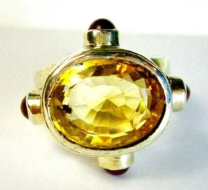 Art Deco 925 St. Silver Ring, With Big 8.62 Ct.14x11 Citrine & Rubies, Size O - Bild 1 von 7