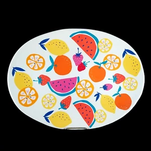 Mainstays Bamboo Melamine Serving Tray Platter Fruits Design 15" x 11.25" Oval - Picture 1 of 5