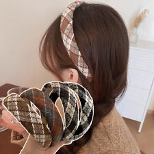 Women Plaid Tweed Sponge Headband Houndstooth Wide-brimmed Hair Hoop Classic !
