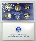 2000 Clad State Quarter Set 5 Coins Proof Cameo with Box/Coa #H130