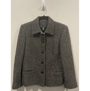 LAUREN RALPH LAUREN Vintage Wool Tweed Black White Blazer Size 10 - Picture 1 of 5