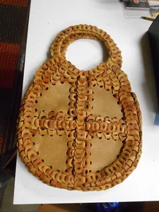Vintage Leather 1960's BoHo Woven Leather link Hand Bag - Picture 1 of 8