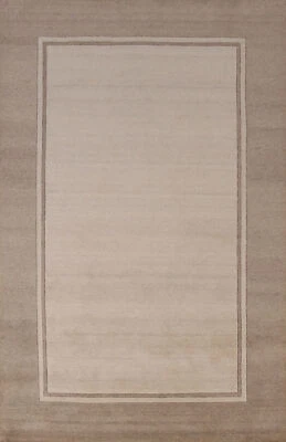 Bordered Ivory Eye-catching Gabbeh Area Rug Hand-tufted Wool 5x8 ft - Image 1 of 4