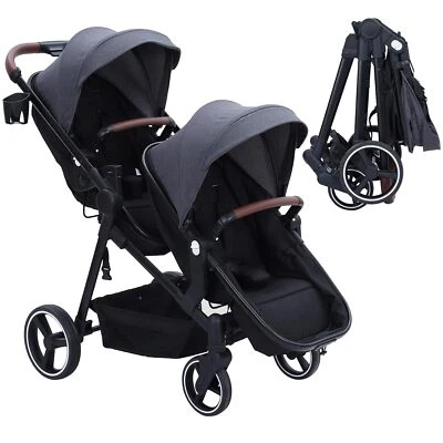 Double Track Tandem Stroller Foldable Pram for Infant & Toddler Baby w/ Canopy - Image 1 of 4
