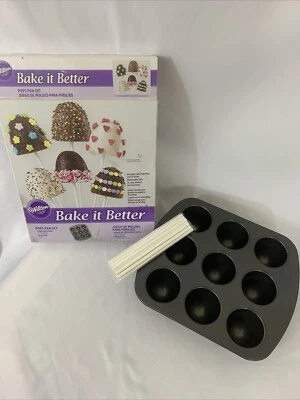 Wilton Bake It Better Cake Pops Pan Set Non Stick With Unopened Pack 18 Sticks - Image 1 of 4