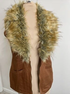 Faux Fur Vest Cognac Brown Detachable Collar Vest Sz S Peach Love California - Picture 1 of 11