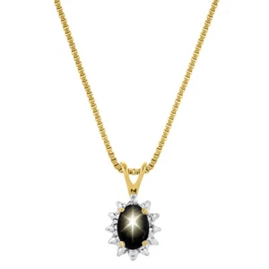 Rylos  Gold Plated Silver Pendant  Simulated Black Star Sapphire & Diamond 6X4 - Bild 1 von 2
