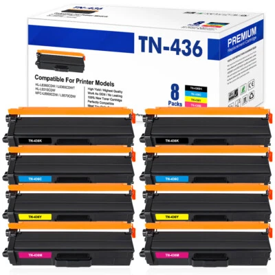 8PK TN436 Toner Set Compatible with Brother TN433 HL-L8360CDW MFC-L8900CDW - Image 1 of 4
