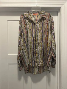 VILAGALLO Multicolor Striped Lightweight Silk 3/4 Sleeve Blouse Top Size 42 US10 - Picture 1 of 6