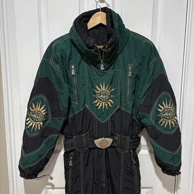 Traje de esquí Bogner vintage para mujer 14 verde negro una pieza con cinturón hecho en EE. UU. AÑOS 90 Foto 1 de 4