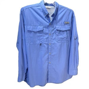 Columbia PFG Camicia Uomo Taglia XL Manica Lunga Bottoni Ventilata Outdoor Blu - Foto 1 di 9