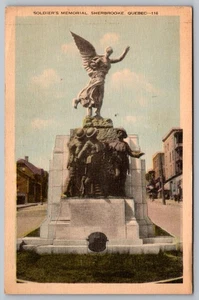 SOLDIERS WAR MEMORIAL SHERBROOKE QUEBEC CANADA POSTCARD ANGEL 1936 - Picture 1 of 2