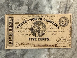 About Uncirculated 1863 Civil War Era North Carolina 5 cent note - Picture 1 of 6