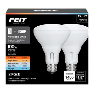 Feit BR30 E26 (Mediana) Bombilla LED Ajustable Blanca 100 W Equivalencia Paquete de 2 - Imagen 1 de 4