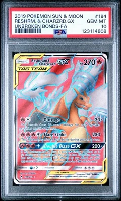 Pokemon Reshiram & Charizard GX Unbroken Bonds Full Art #194 PSA 10 Gem Mint - Image 1 of 3