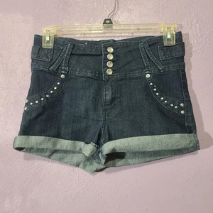 Pasión hoch taillierte Jeansshorts Strass Knopfleiste Bündchen dunkle Waschung 13 - Bild 1 von 8