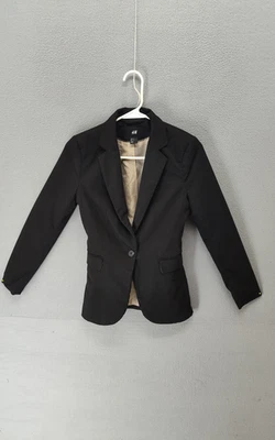 Chaqueta Blazer H&M Mujer 2 Negra Calce Ajustado Botón Único Negocios Ropa de Trabajo Foto 1 de 4