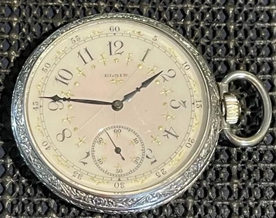 1912 Elgin Pocket Watch Gr 386 Model 6 Fancy Dial Ornate Star Case 16s 17j Runs - Image 1 of 4