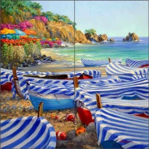 Azulejo de acento y decoración para barcos de pesca Mikki Senkarik arte mediterráneo MSA307 - Imagen 1 de 7