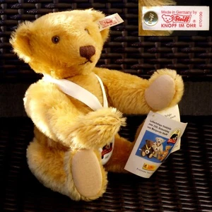Teddy 150 J. MARGARETE STEIFF 28 blond Knopf Fahne 670190 + Porzellanmarke 1997 - Bild 1 von 9