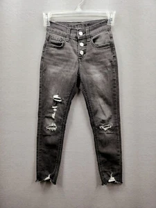 JUSTICE Girl's Kids Size 7 Jeans High Rise Jegging Stretch Button Fly Destructed - Picture 1 of 8