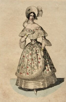 Viktorianische Damenmode, altkolorierter Kupferstich, um 1830 - Bild 1 von 4