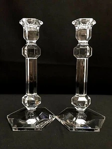 Signed Pair of Val St. Lambert Crystal "Gardenia" Candle Holders 9.5"T VGC - Picture 1 of 11