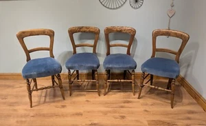 4 Antique Victorian Balloon Back Walnut Mahogany Dining Chairs Upholstered - Picture 1 of 9