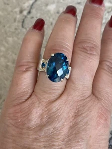 GEMS EN VOGUE STERLING & GOLD EMB. 15.20 CTW LONDON BLUE TOPAZ & APATITE RING - Picture 1 of 19