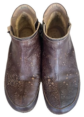 Botín L'Artiste Li -BR Marrón Recortado Flores/Enredaderas Piel Sintética Forrado Cremallera Tobillo 40 Foto 1 de 4