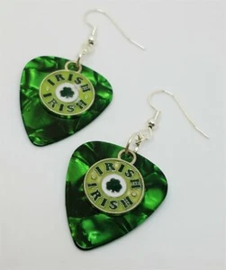 Irish Coin Shamrock Charm Guitar Pick Earrings - Pick Your Color - Picture 1 of 5