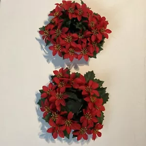 Vintage Set Of 2 Plastic Poinsettia Candle Rings for 3 Inch Pillar So Pretty! - Picture 1 of 3