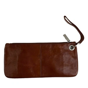 HOBO International Vida Brown Polished Leather Pouch Wristlet Clutch Wallet - Picture 1 of 13