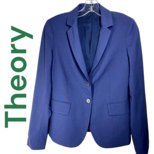 THEORY CARISSA TAILORED TRACEABLE WOOL 2-BUTTON CLASSIC NAVY BLAZER, SIZE 2 - Picture 1 of 8