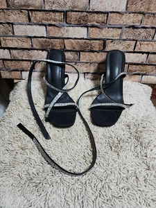 LISHAN women's Rhinestone Shoes Black with Clear Heel NEW sz 10 SEXY~5323 - Picture 1 of 13