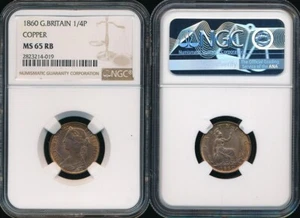 1860 VICTORIA - 4 Berries F499 FARTHING...NGC MS65 RB - Picture 1 of 1