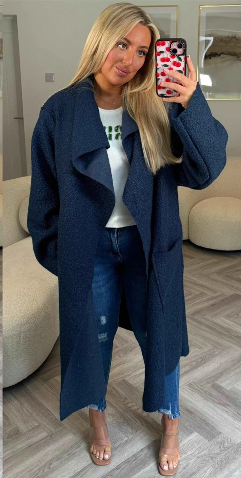 Women's Teddy Bear Boucle Longline Trench Coat Ladies Oversized Waterfall Jacket - Image 1 of 1