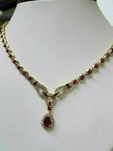 20.00CT Pear Cut Ruby & Diamond Fancy Collar Necklace 14kt Yellow Gold Over - Picture 1 of 5