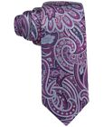 $140 Tasso Elba Men'S Purple Blue Paisley Classic Silk Skinny Necktie 57x3.5