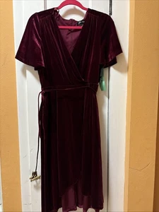 Jessica Howard 12P weinrot/pflaume Samtkleid mit Taschen Reißverschluss hinten Glockenärmel - Bild 1 von 12