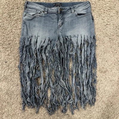 Pantalones Cortos Mujer 33” Cintura Plateados Marca Flecos Denim Falda Foto 1 de 4