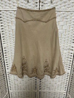 Carole маленький бисером желтовато-коричневый искусственной замши трапециевидной стороне молнии юбка размер 4 с подкладкой богемное - Изображение 1 из 4