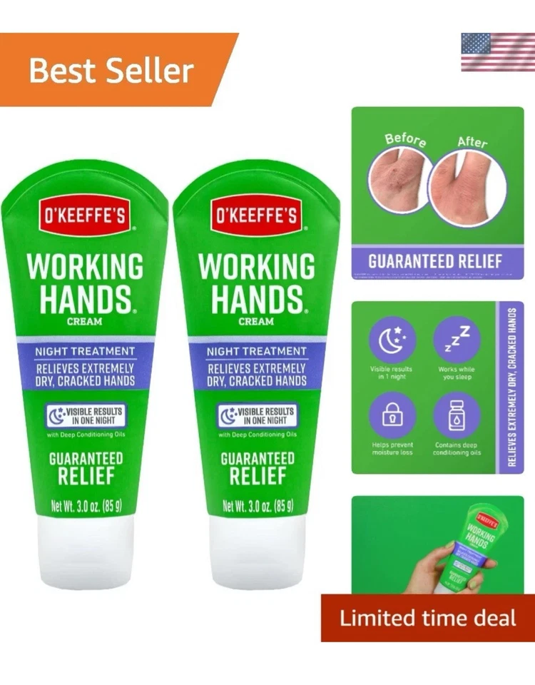 O Keeffe's Working Hands ночной лечебный крем-2-PK глубокое увлажнение новый/запечатанный - Изображение 1 из 4