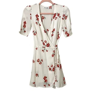 Reformation Dress Womens XS Cream Red Lucky Wrap Mini Magdalena Floral Skater - Picture 1 of 13