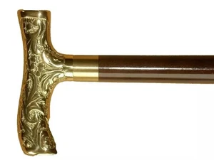 Antique Wooden Men's Walking Stick Brass Vintage Walking Cane Designer Handle - Picture 1 of 15